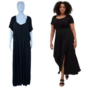 TORRID Black Maxi Dress Sz 3X Smocked Waist Pockets Stretch Whimsigoth Cottage